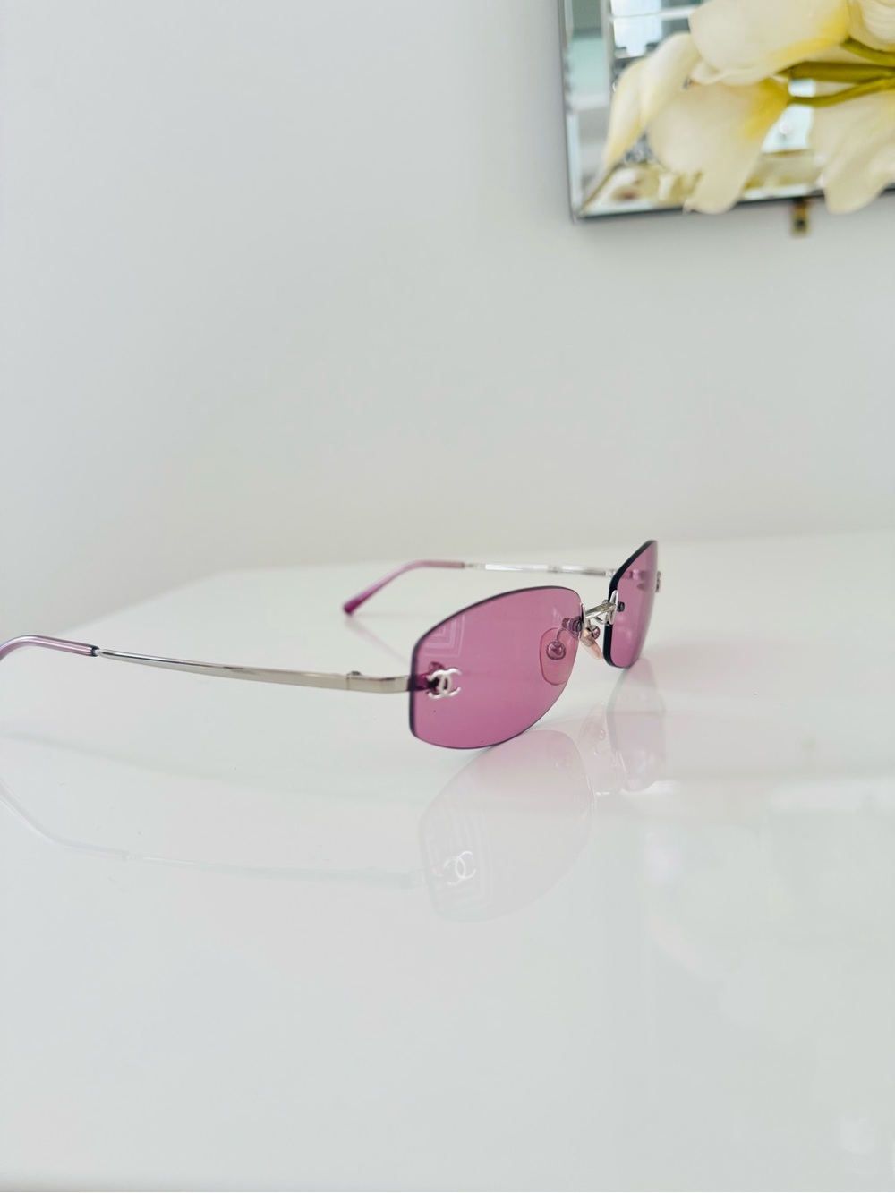RARE 🍒Vintage Chanel pink  rimless sunglasses. - Picture 5 of 10